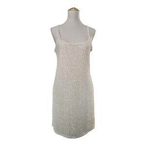 MANGO Sequin Knit Mini Dress Light Beige Women's Size L Sleeveless Scoop Neck...